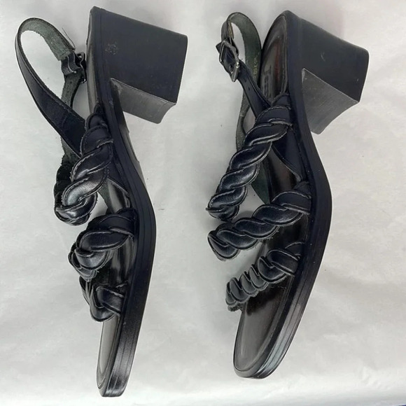 VINTAGE Y2K Square Toe Braided Sling-back Sandals Jessica Black Leather 7 - Picture 5 of 9